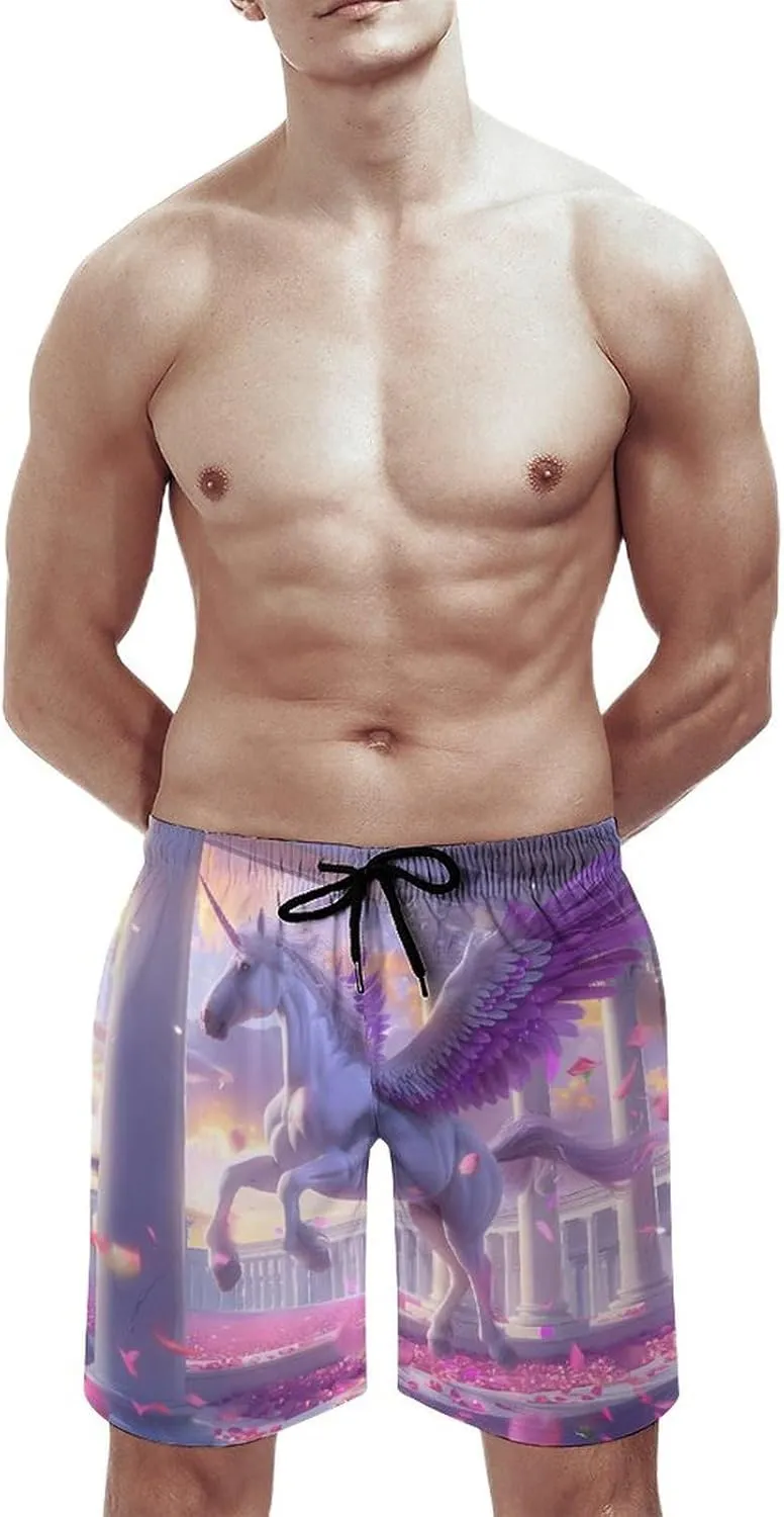 Angel Horse Men's Swim Trunks Quick Dry Board Shorts Breathable Summer Beach Shorts Bathing Suits