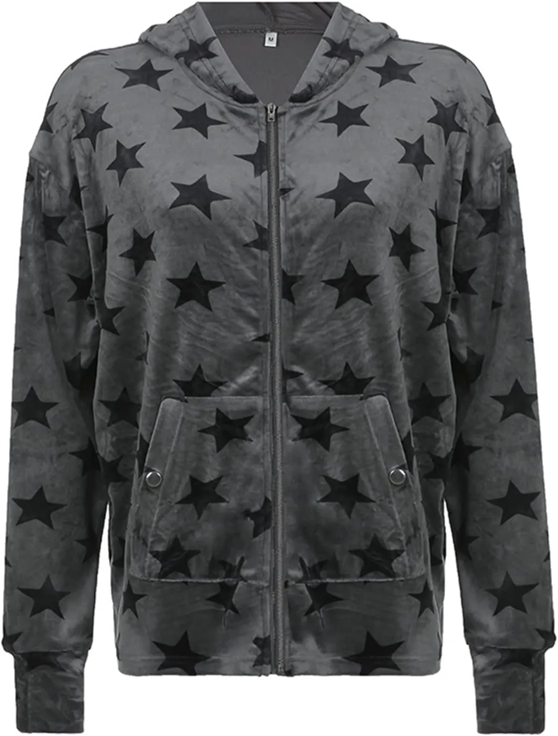 Aopwsrlyi Women Vintage Star Graphic Zip Up Hoodies Oversized Long Sleeve Gothic Punk Sweatshirt Casual Jackets Streetwear