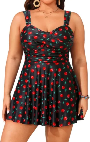 Aqua Eve Plus Size Two Piece Swimsuits for Women Tankini Bathing Suits Flowy Swim Dress with Shorts