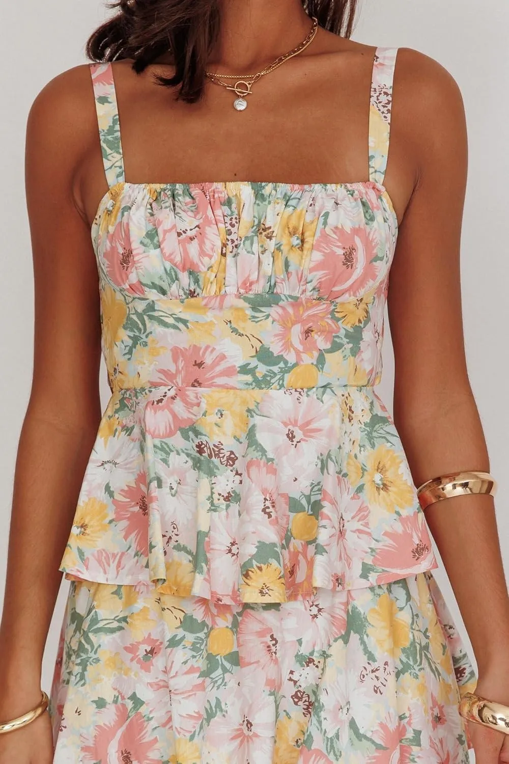 Argeousgor Womens Floral Print Maxi Dresses Tiered Ruffles Long Dress Spaghetti Strap Sleeveless Flowy Layered Sundress