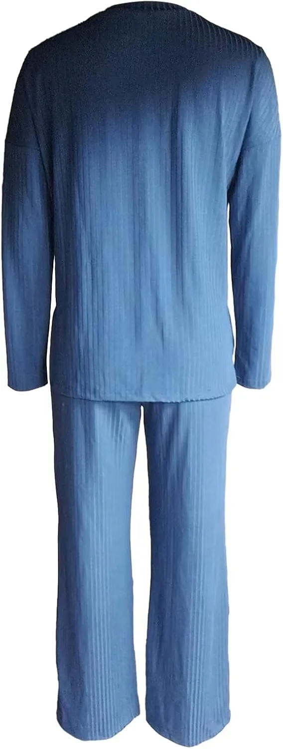 Argeousgor Womens Ribbed Knit Two Piece Pajamas Set Long Sleeve Pullover Tops Wide Leg Pants Sleepwear Loungewear Outfits