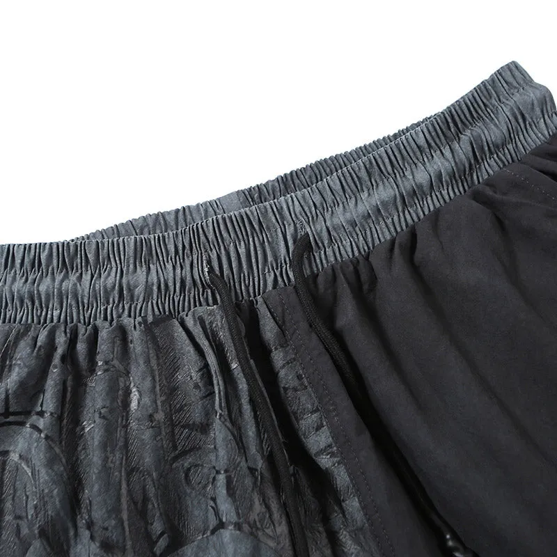 Asymmetric Spliced Cartoon Print Casual Shorts