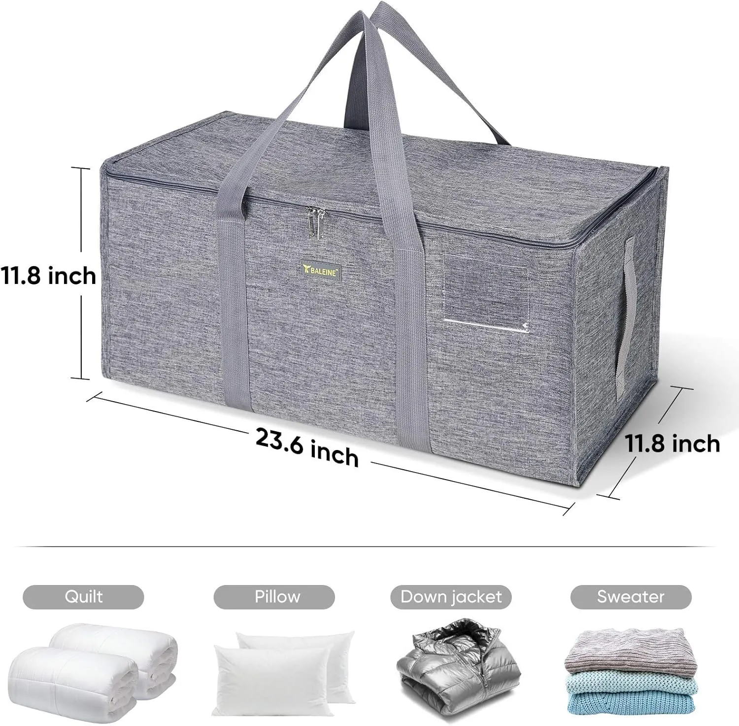 BALEINE Extra Large Storage Tote with Zippers & Carrying Handles, Heavy-Duty Oxford Fabric Moving Bags for Laundry, Space Saving, Storage, Winter Gray