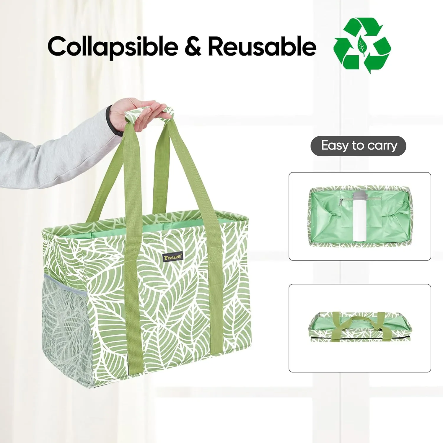 BALEINE Extra Large Utility Tote Bag with Wire Frame for Storage (Antique Foliage, 16.5''x14''x10'')