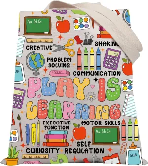 BDPWSS Play Is Learning Teacher Gift Teacher Appreciation Tote Bag Special Education Teacher Gift BCBA Speech Therapist Gift