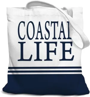 Beach Canvas Tote Bag, Coastal Life Sign, Sea Beach Reusable Grocery Bags, Best Gift for Sea Beach Lovers, Shopping Gift Bag for Work Travel Shoulder Bag