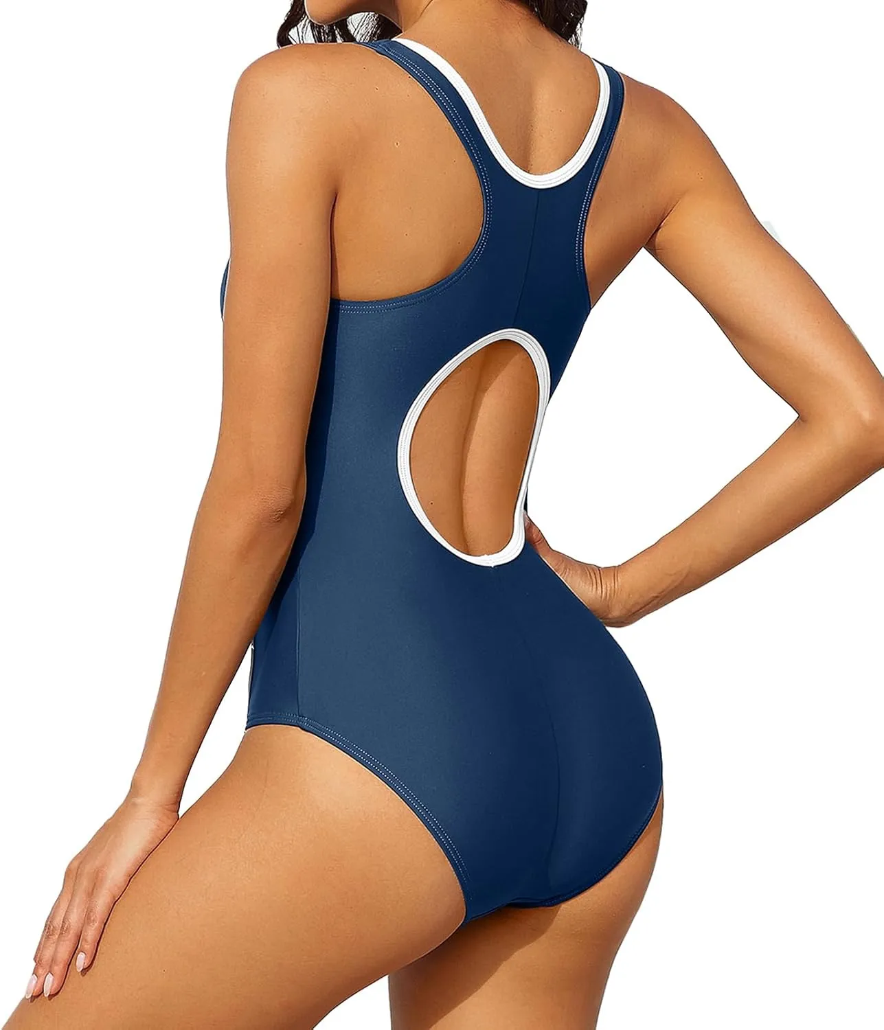 beautyin Womens Athletic One Piece Swimsuit Zipper Racerback Bathing Suit Training Swimwear
