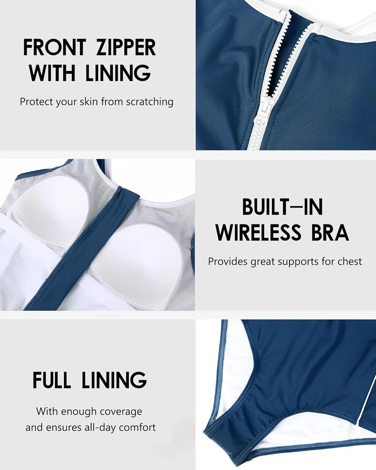 beautyin Womens Athletic One Piece Swimsuit Zipper Racerback Bathing Suit Training Swimwear