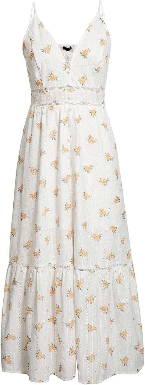 BerryGo Women's Embroidery Pearl Button Down Dress V Neck Spaghetti Strap Maxi Dress