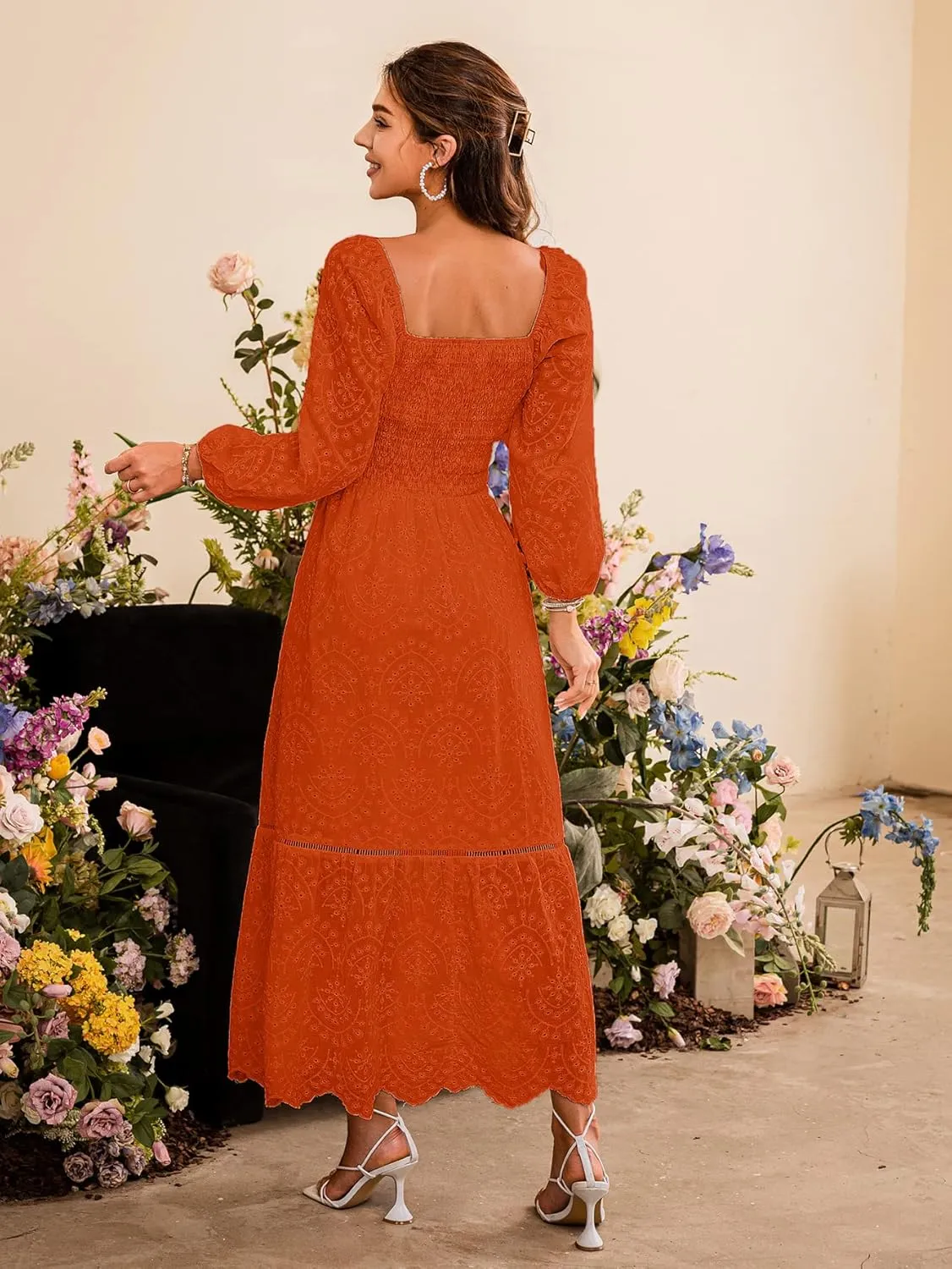 BerryGo Women's Embroidery Pearl Button Down Dress V Neck Spaghetti Strap Maxi Dress