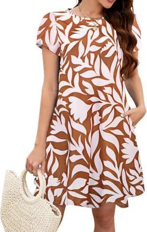 Bluetime Summer Dresses for Women 2025 Beach Boho Sundress Short Sleeve Pockets Loose Casual Tshirt Dress