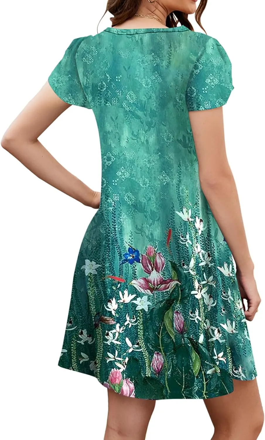 Bluetime Summer Dresses for Women 2025 Beach Boho Sundress Short Sleeve Pockets Loose Casual Tshirt Dress