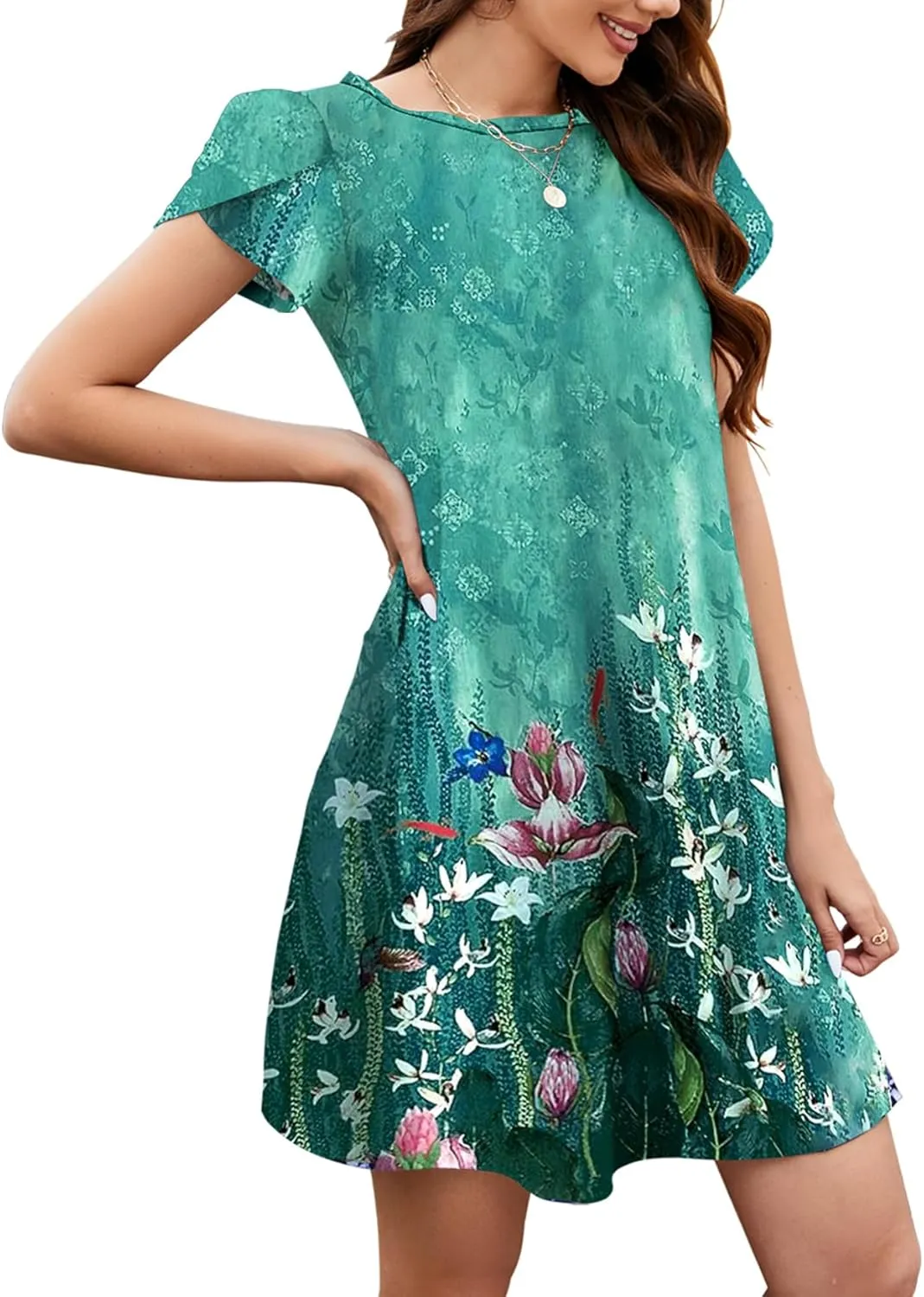Bluetime Summer Dresses for Women 2025 Beach Boho Sundress Short Sleeve Pockets Loose Casual Tshirt Dress