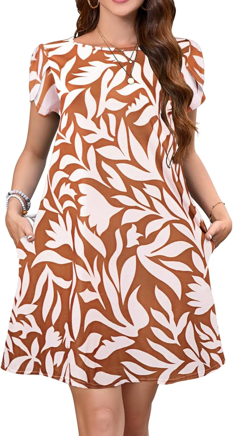 Bluetime Summer Dresses for Women 2025 Beach Boho Sundress Short Sleeve Pockets Loose Casual Tshirt Dress