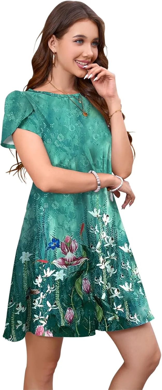 Bluetime Summer Dresses for Women 2025 Beach Boho Sundress Short Sleeve Pockets Loose Casual Tshirt Dress