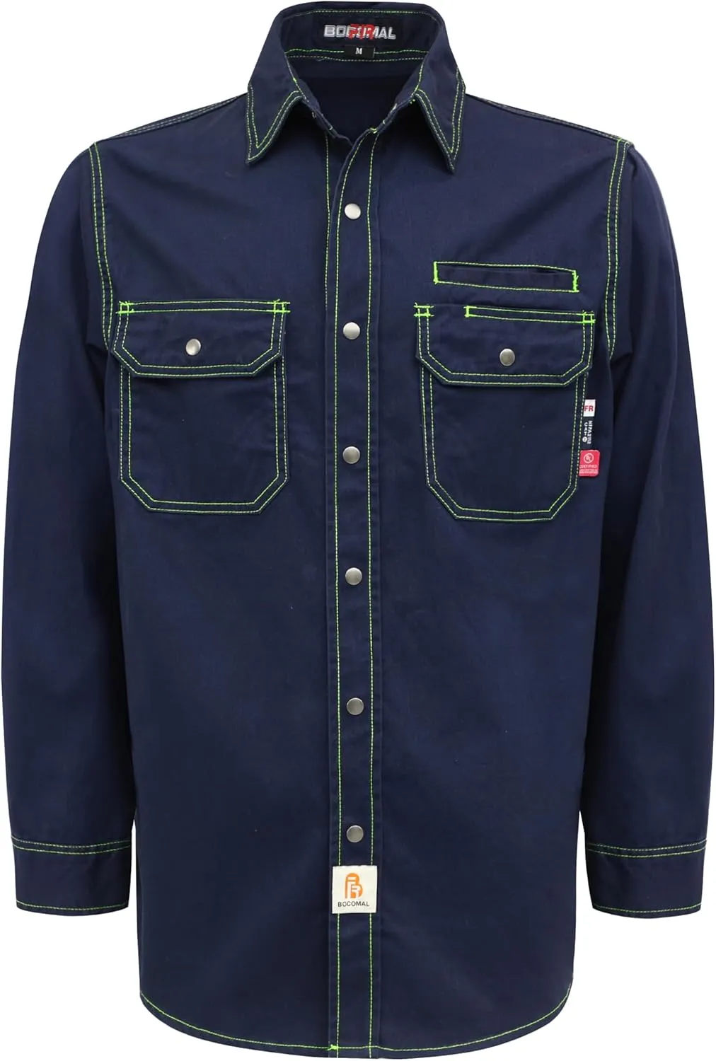 BOCOMAL FR Shirts for Men Snaps Down 7.5oz Water Repellent Fire Resistant Welding Jackets-NFPA2112 CAT2