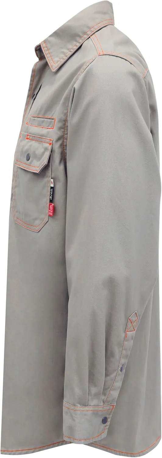 BOCOMAL FR Shirts for Men Snaps Down 7.5oz Water Repellent Fire Resistant Welding Jackets-NFPA2112 CAT2