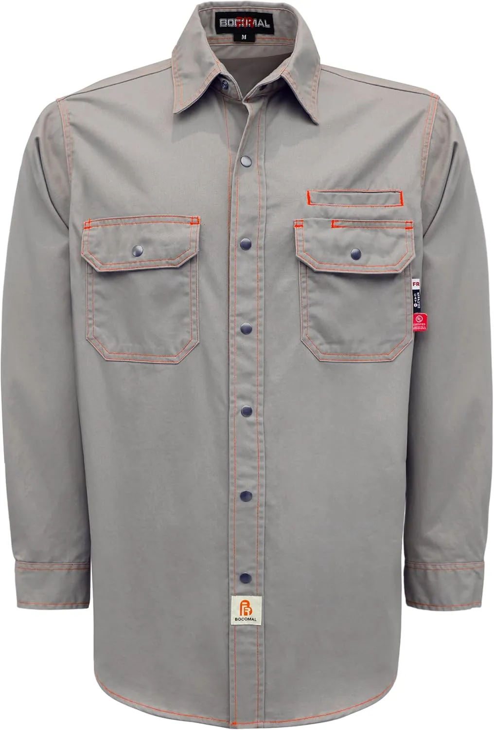 BOCOMAL FR Shirts for Men Snaps Down 7.5oz Water Repellent Fire Resistant Welding Jackets-NFPA2112 CAT2