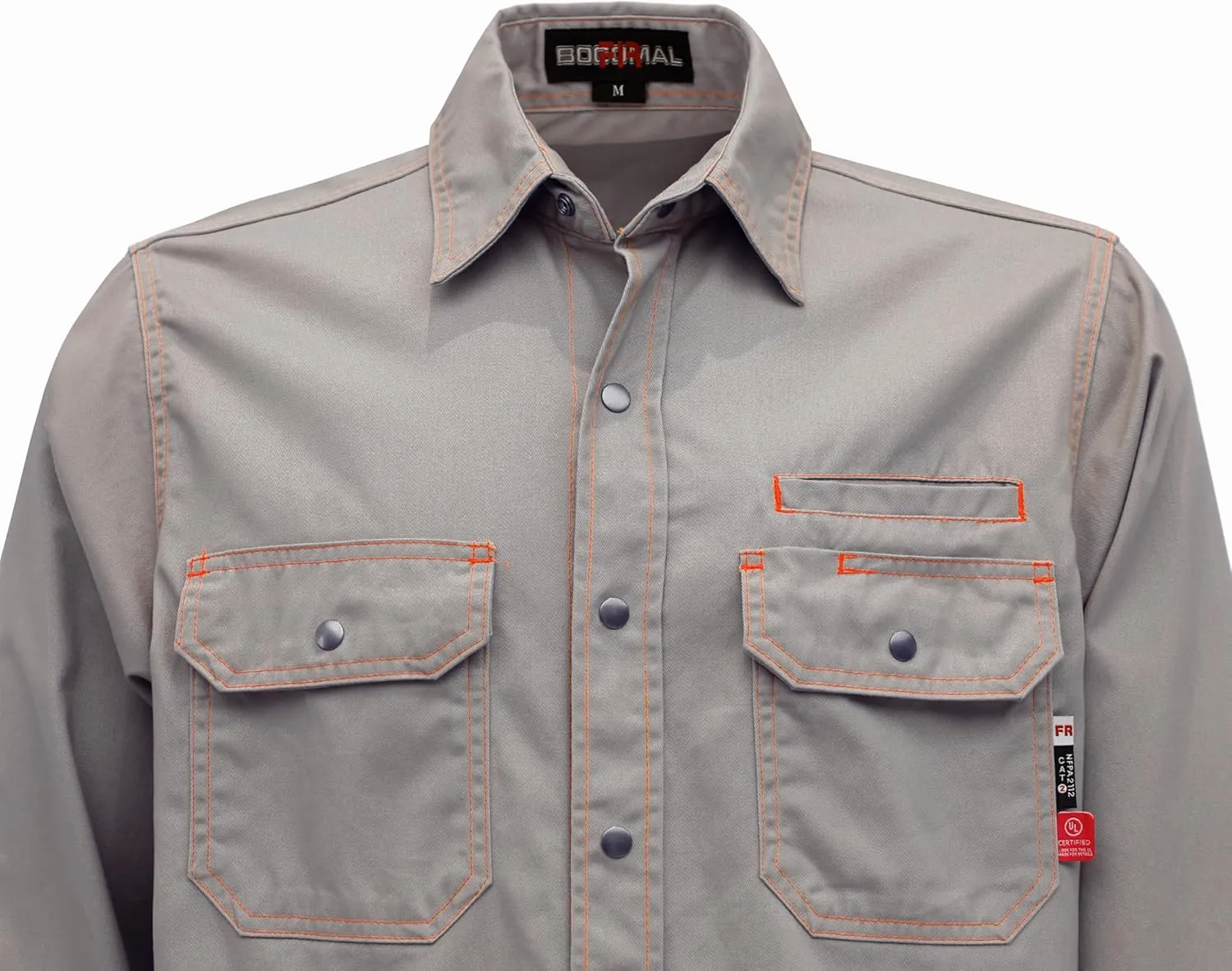 BOCOMAL FR Shirts for Men Snaps Down 7.5oz Water Repellent Fire Resistant Welding Jackets-NFPA2112 CAT2