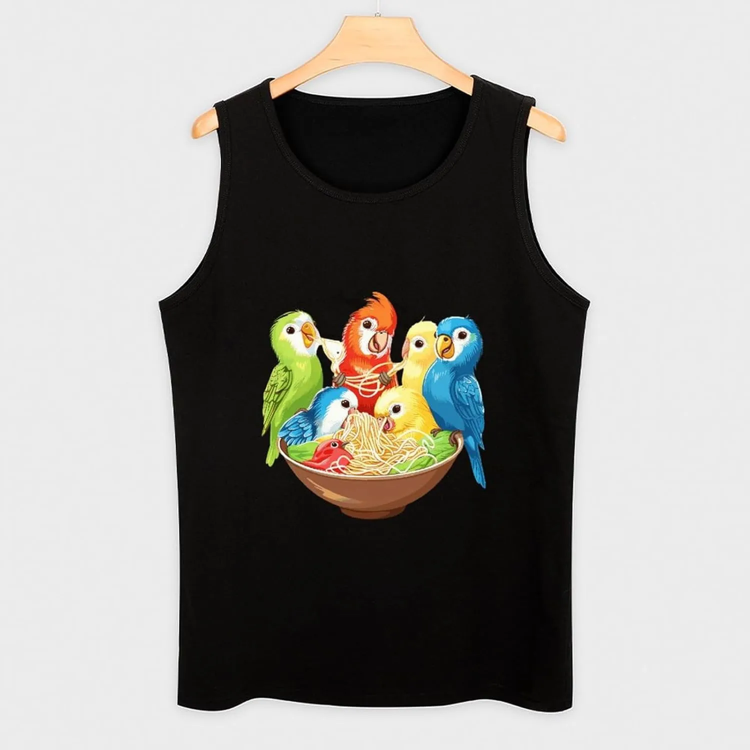 Bowl of Birbs Eating Noodles Mens Tank Top Cotton Undershirt Crewneck Sleeveless Shirt for Summer