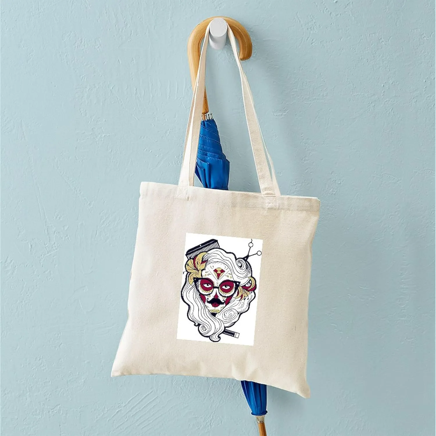 CafePress Hairdresser Sugar Skull Tote Bag Natural Canvas Tote Bag, Reusable Shopping Bag