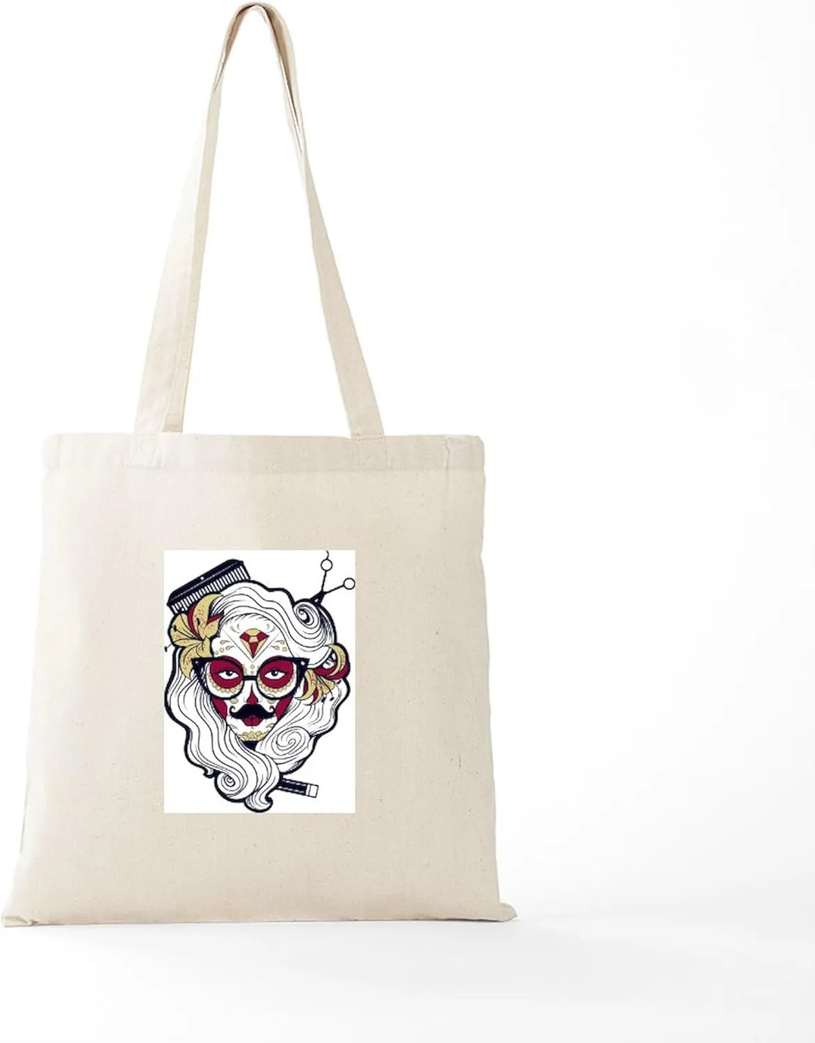 CafePress Hairdresser Sugar Skull Tote Bag Natural Canvas Tote Bag, Reusable Shopping Bag