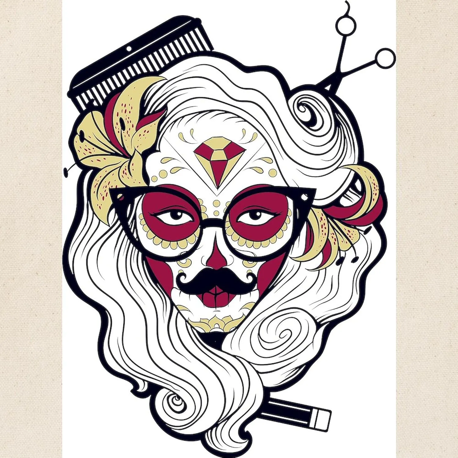 CafePress Hairdresser Sugar Skull Tote Bag Natural Canvas Tote Bag, Reusable Shopping Bag