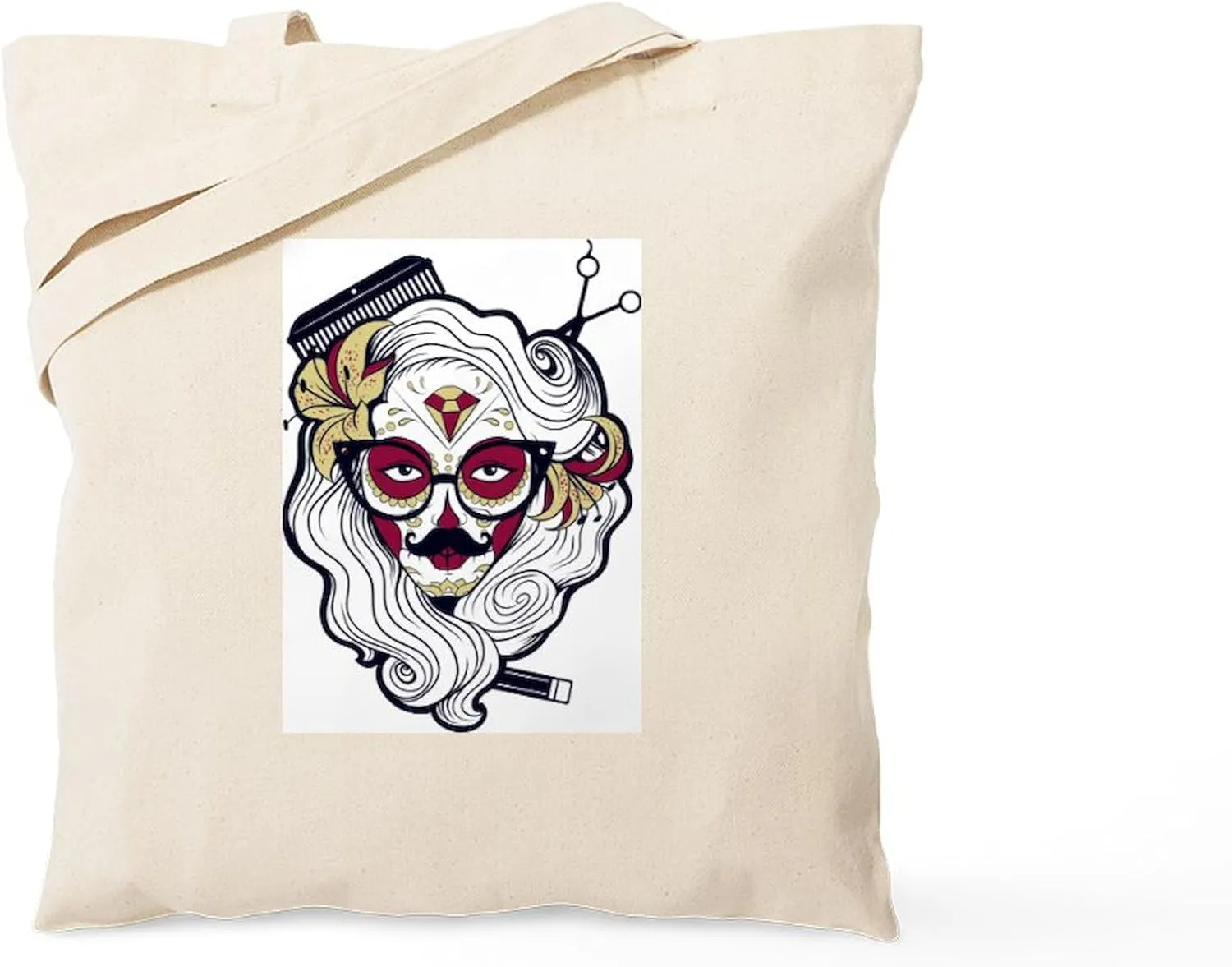 CafePress Hairdresser Sugar Skull Tote Bag Natural Canvas Tote Bag, Reusable Shopping Bag