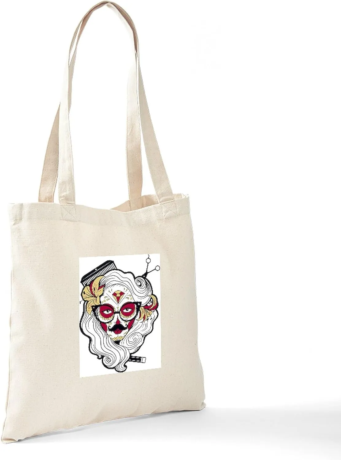 CafePress Hairdresser Sugar Skull Tote Bag Natural Canvas Tote Bag, Reusable Shopping Bag