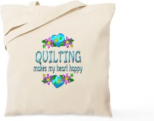 CafePress Quilting Heart Happy Tote Bag Natural Canvas Tote Bag, Reusable Shopping Bag