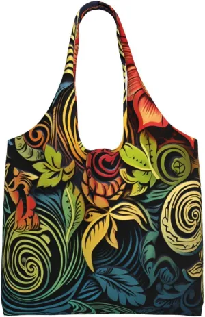 Canvas Tote Bag for Women Shoulder Tote Purse Reusable Grocery Bag Decorative painting image on black background Aesthetic Shopping Bags