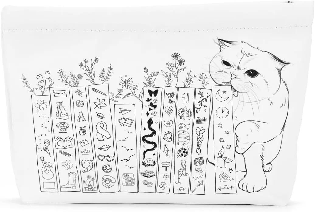 Cat Gifts for Cat Lovers Cute Cat Makeup Bag Book Lovers Gifts Inspired Music Lover Gifts Singer Merch for Women Friends Cat Mom Cat Lady Bookish Book Club Gifts Birthday Graduation Cosmetic Bag