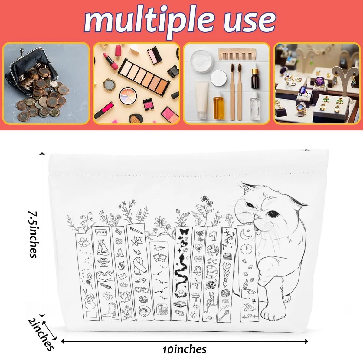 Cat Gifts for Cat Lovers Cute Cat Makeup Bag Book Lovers Gifts Inspired Music Lover Gifts Singer Merch for Women Friends Cat Mom Cat Lady Bookish Book Club Gifts Birthday Graduation Cosmetic Bag