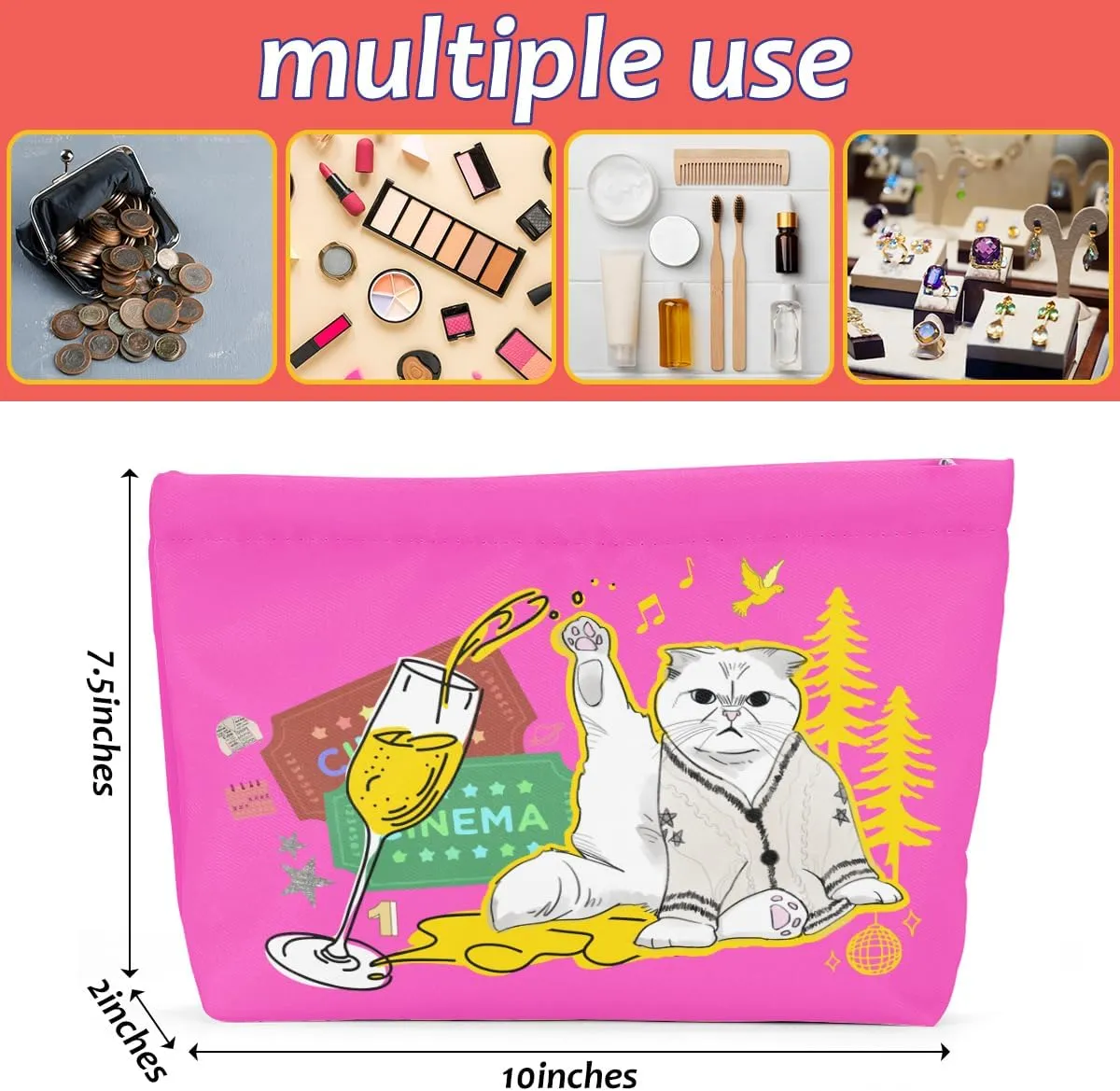 Cat Gifts for Cat Lovers Cute Cat Makeup Bag Inspired Music Lover Gifts Fan Singer Merch Friendship Gifts for Women Cat Mom Cat Lady Soul Sister BFF Birthday Mothers Day Christmas Cosmetic Bag