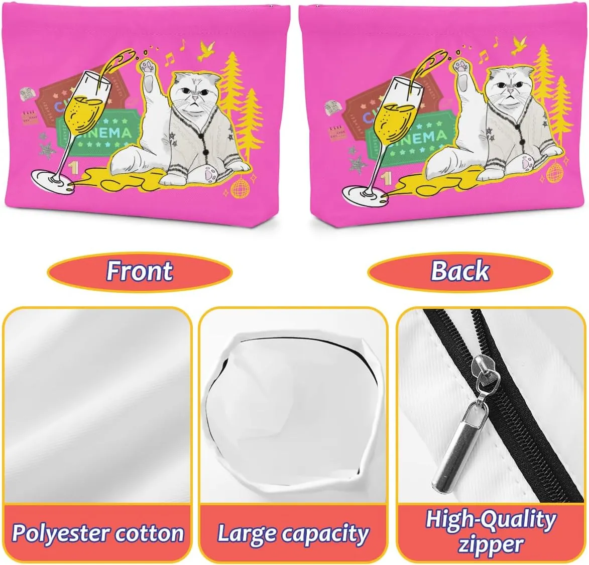 Cat Gifts for Cat Lovers Cute Cat Makeup Bag Inspired Music Lover Gifts Fan Singer Merch Friendship Gifts for Women Cat Mom Cat Lady Soul Sister BFF Birthday Mothers Day Christmas Cosmetic Bag