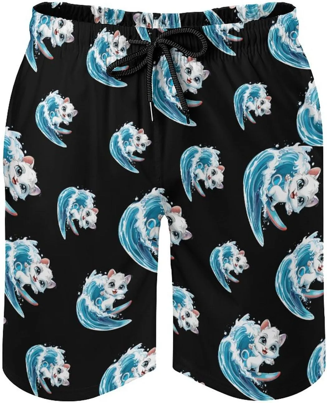 Cat Surfing Men's Swim Trunks Quick Dry Board Shorts Breathable Summer Beach Shorts Bathing Suits