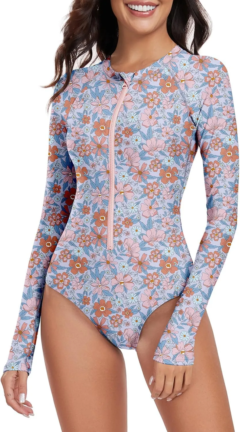 Century Star Long Sleeve Swimsuits for Women Teen Girls Bathing Suit Rash Guard Surfing Modest One Piece High Neck Swimwear