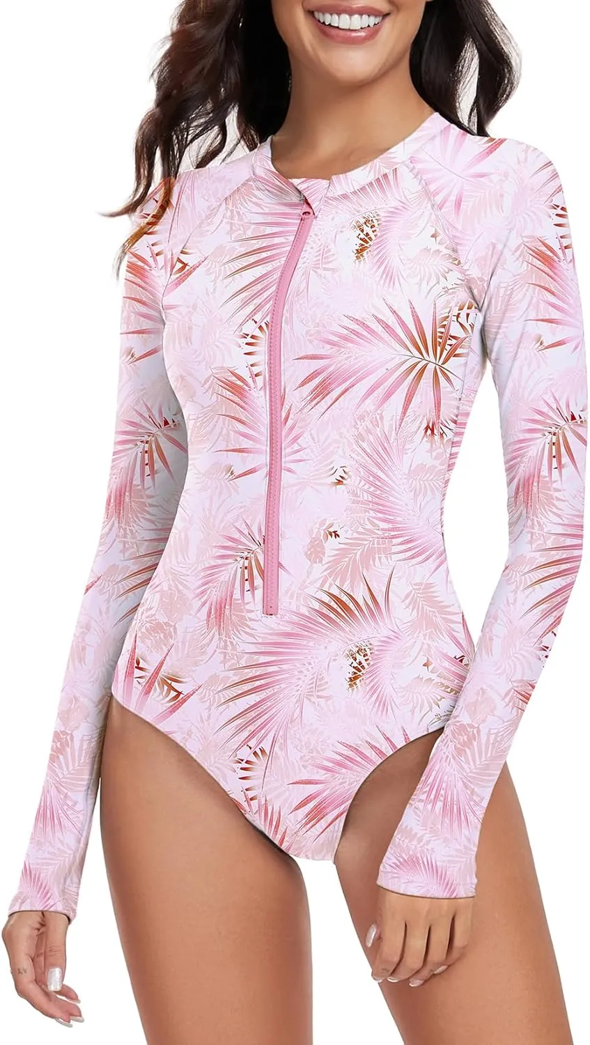 Century Star Long Sleeve Swimsuits for Women Teen Girls Bathing Suit Rash Guard Surfing Modest One Piece High Neck Swimwear
