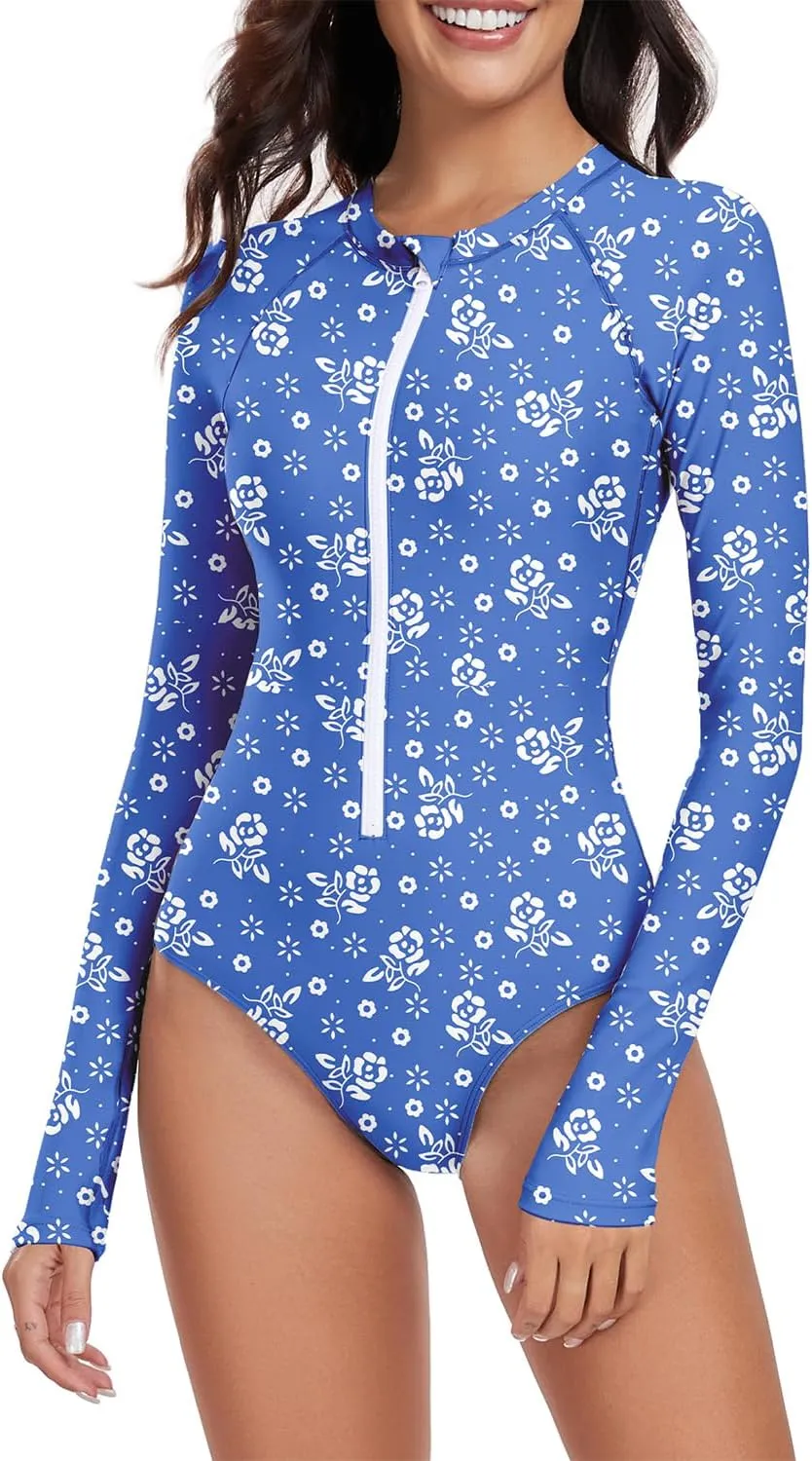Century Star Long Sleeve Swimsuits for Women Teen Girls Bathing Suit Rash Guard Surfing Modest One Piece High Neck Swimwear