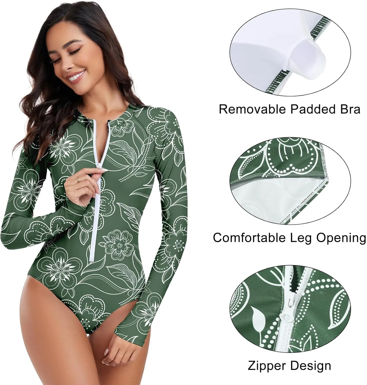 Century Star Long Sleeve Swimsuits for Women Teen Girls Bathing Suit Rash Guard Surfing Modest One Piece High Neck Swimwear