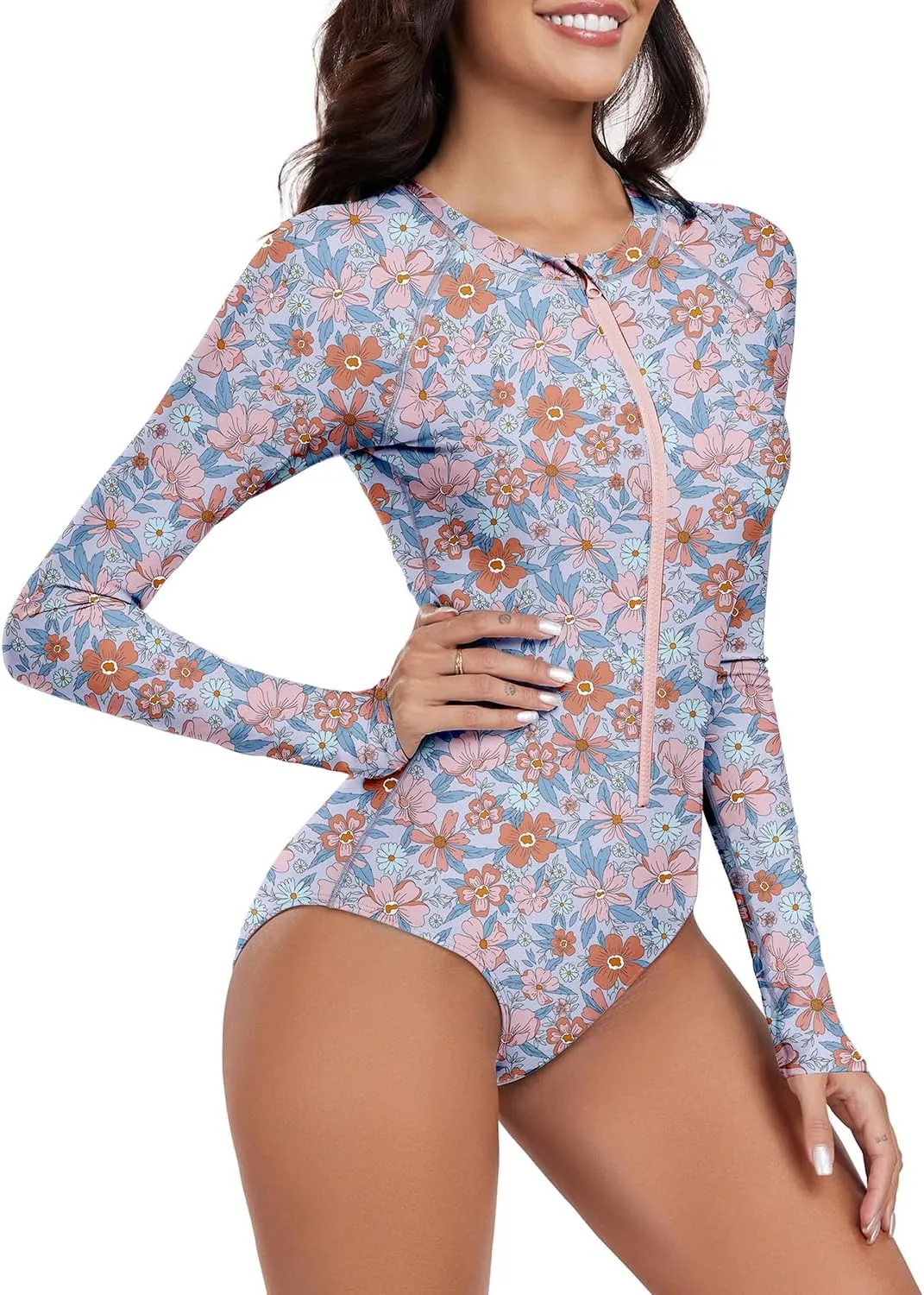 Century Star Long Sleeve Swimsuits for Women Teen Girls Bathing Suit Rash Guard Surfing Modest One Piece High Neck Swimwear