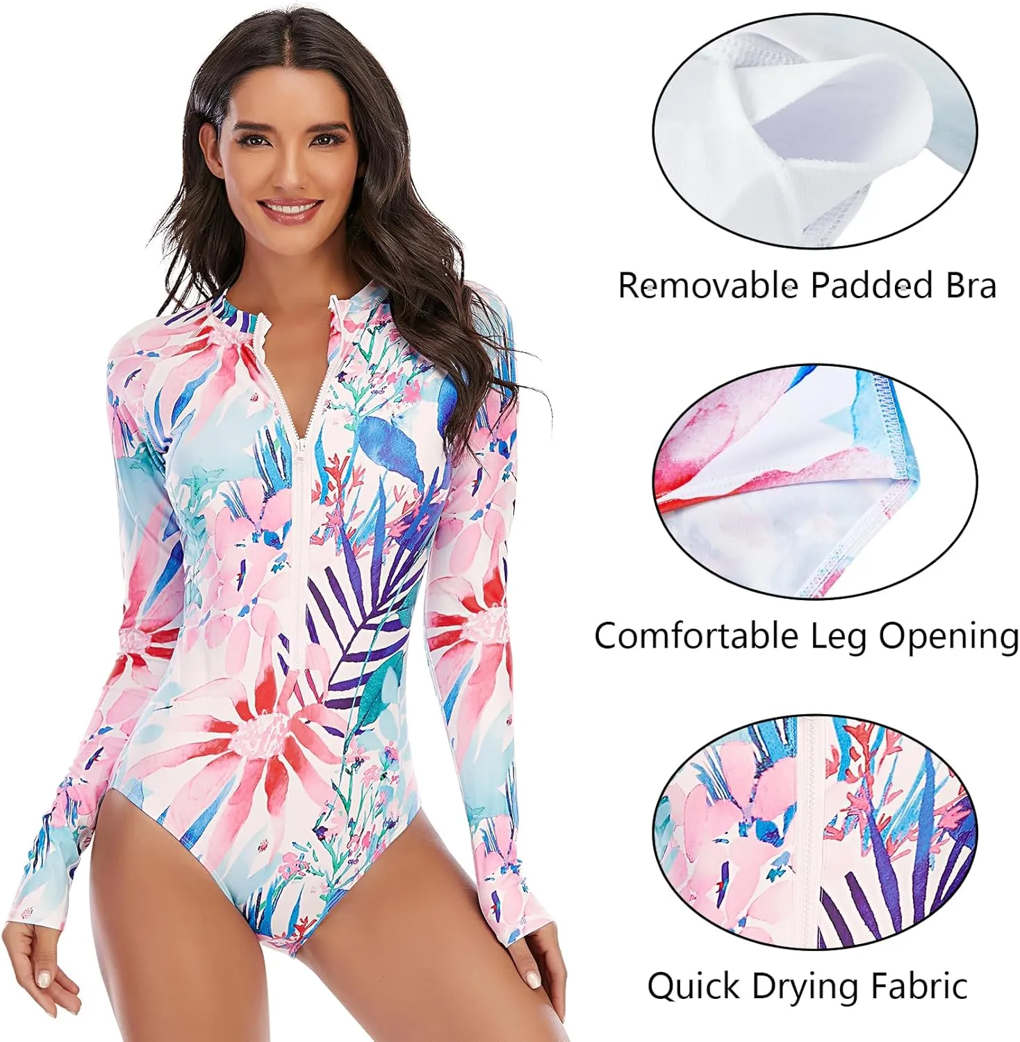 Century Star Long Sleeve Swimsuits for Women Teen Girls Bathing Suit Rash Guard Surfing Modest One Piece High Neck Swimwear