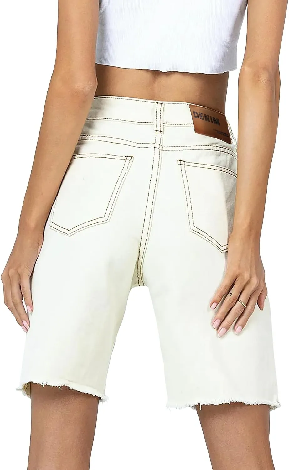 CHICZONE Womens Bermuda Jean Shorts Stretchy Mid Waisted Denim Shorts with Pockets