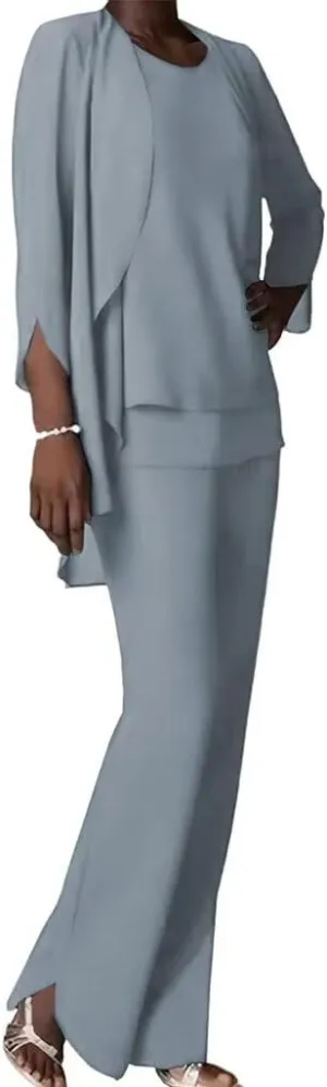 Chiffon Mother of The Bride Pant Suits for Wedding 3 PCS Formal Evening Pant Suits for Women Dressy