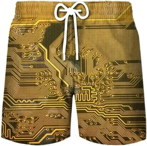 Circuit Board Graphic Shorts Pants Men Summer Beach Shorts 3D Printing Swimsuit Gym Surf Swim Trunks