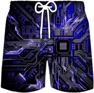 Circuit Board Graphic Shorts Pants Men Summer Beach Shorts 3D Printing Swimsuit Gym Surf Swim Trunks