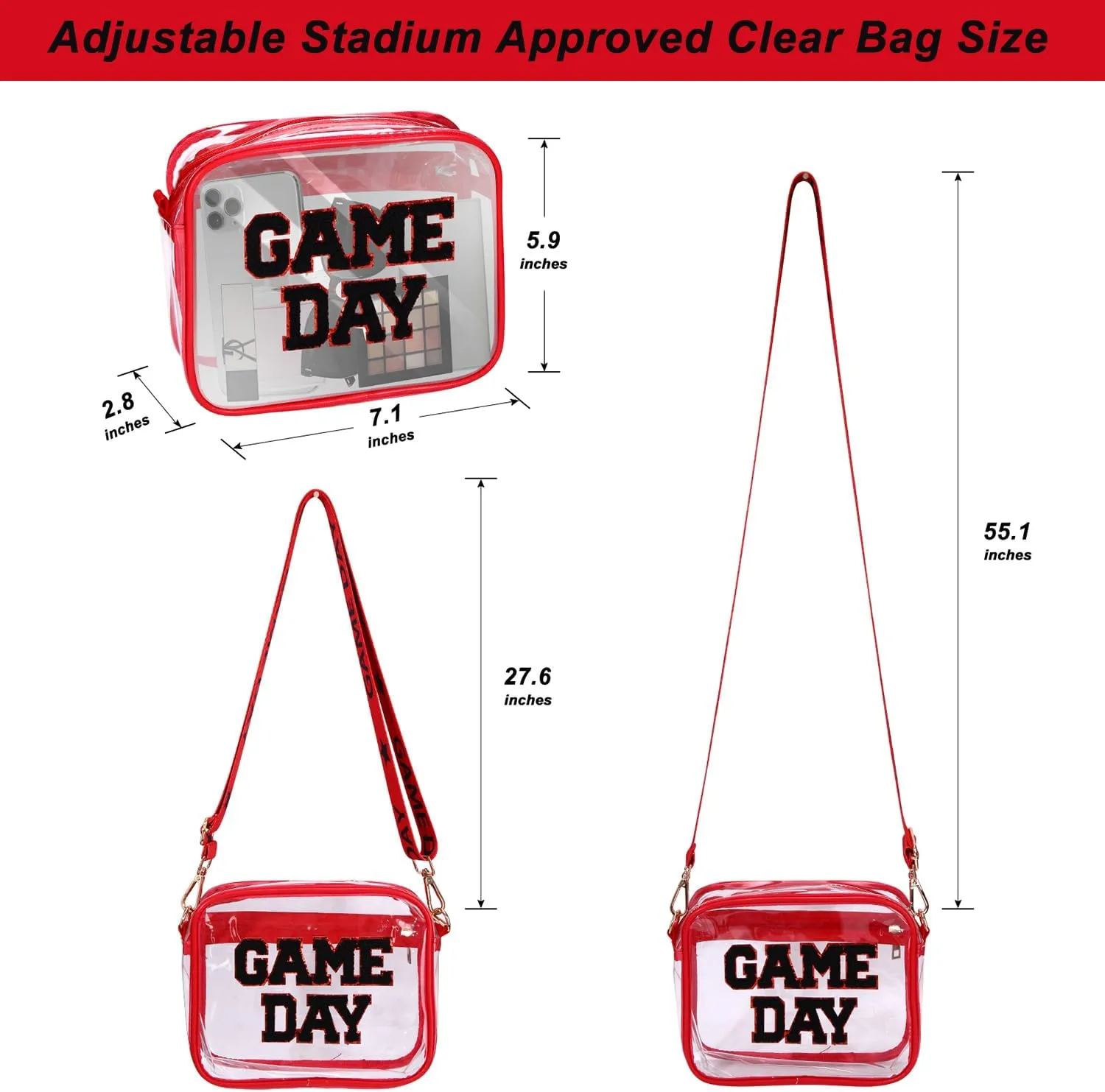 Clear Bag for Stadium Events Game Day Stadium Approved Crossbody Clear Bag Purse with Letter Patch for Concert Sports Events