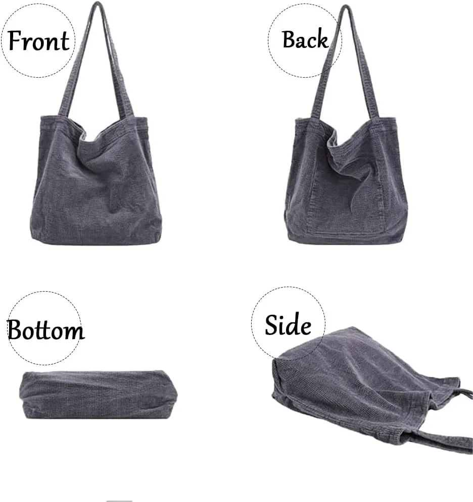 Corduroy Tote Bag Women's Canvas Shoulder Handbags Retro Large Casual Totes Shopping Bag for Travel Work