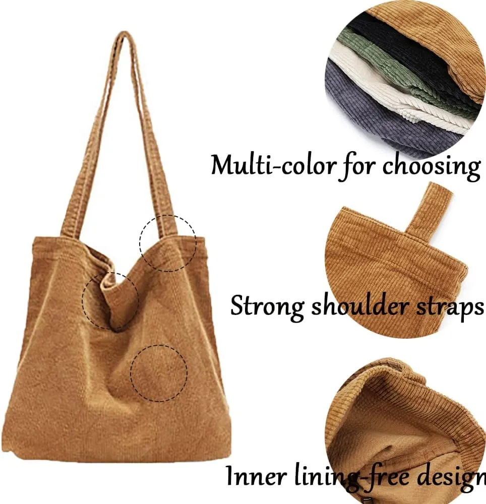 Corduroy Tote Bag Women's Canvas Shoulder Handbags Retro Large Casual Totes Shopping Bag for Travel Work