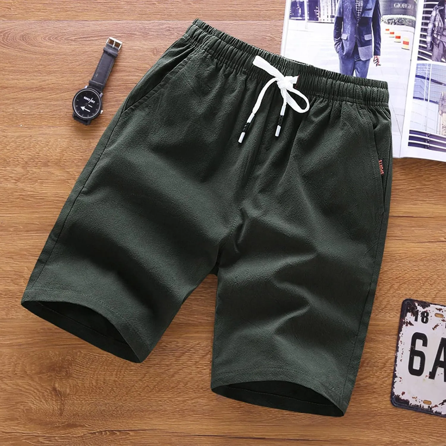 Cotton Summer Shorts for Men Drawstring Casual Beach Shorts Outdoor Fashion Stretch Chino Short Slim-Fit with Pocket